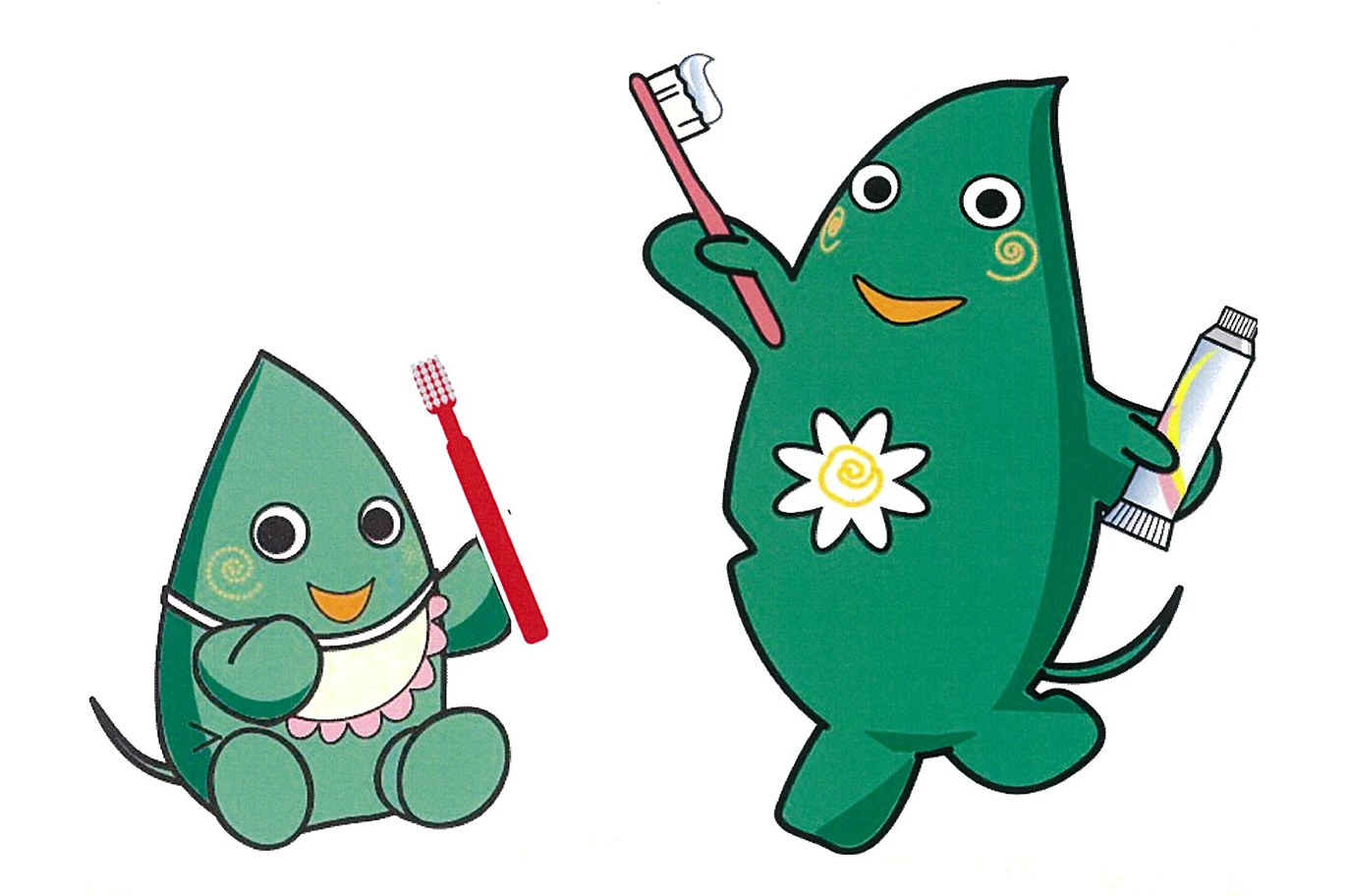 歯みがきをする大和市イベントキャラクター「ヤマトン」
